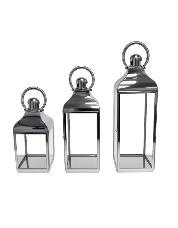 Large Square Polished Steel and Glass Lantern