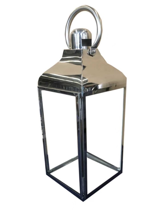 Large Square Polished Steel and Glass Lantern