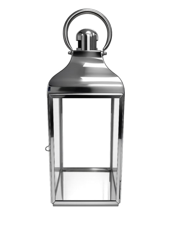 Large Square Polished Steel and Glass Lantern