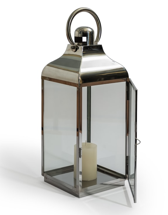 Large Square Polished Steel and Glass Lantern