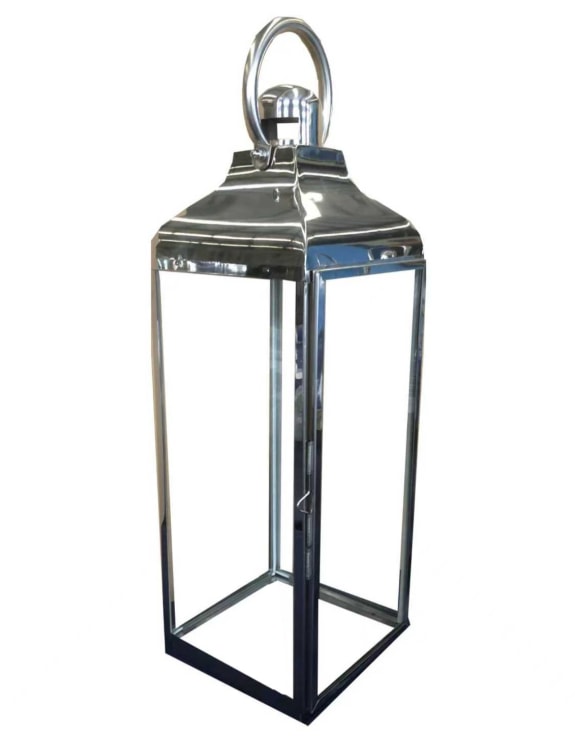 Extra Large Square Polished Steel & Glass Lantern