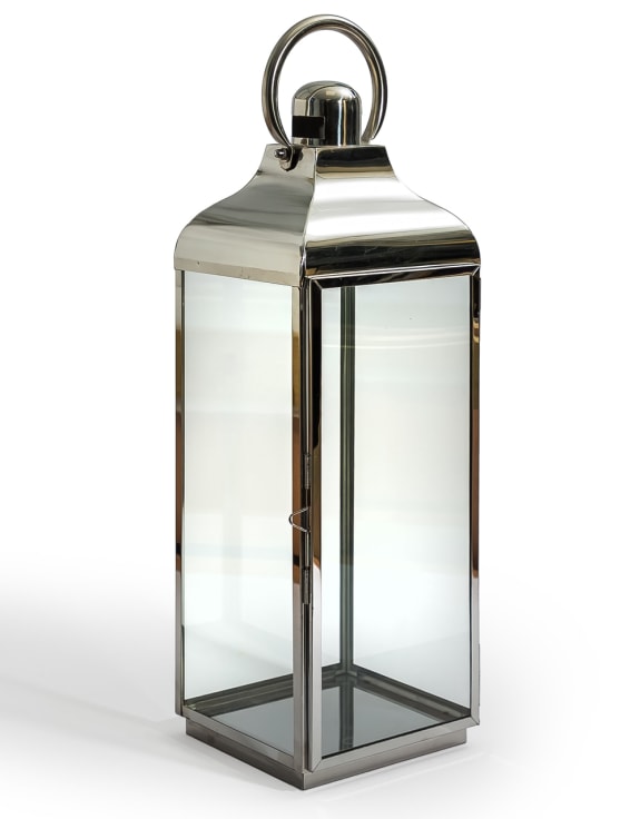 Extra Large Square Polished Steel & Glass Lantern