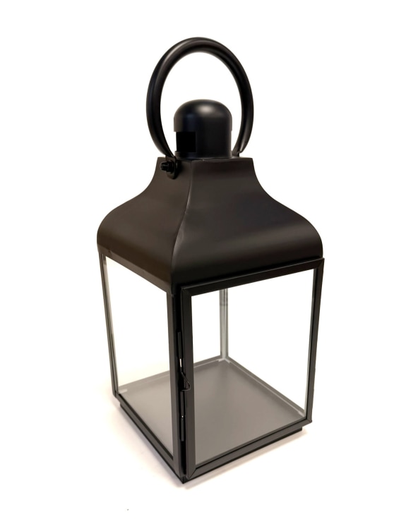 Medium Square Matt Black Steel and Glass Lantern