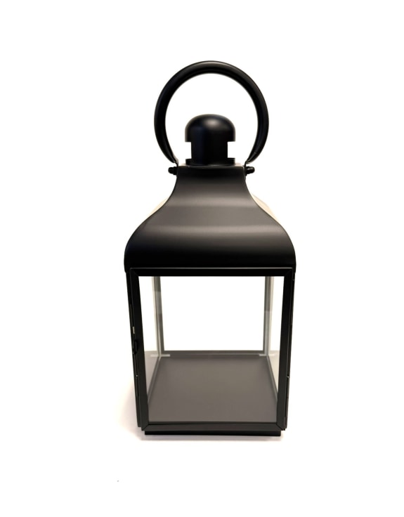 Medium Square Matt Black Steel and Glass Lantern