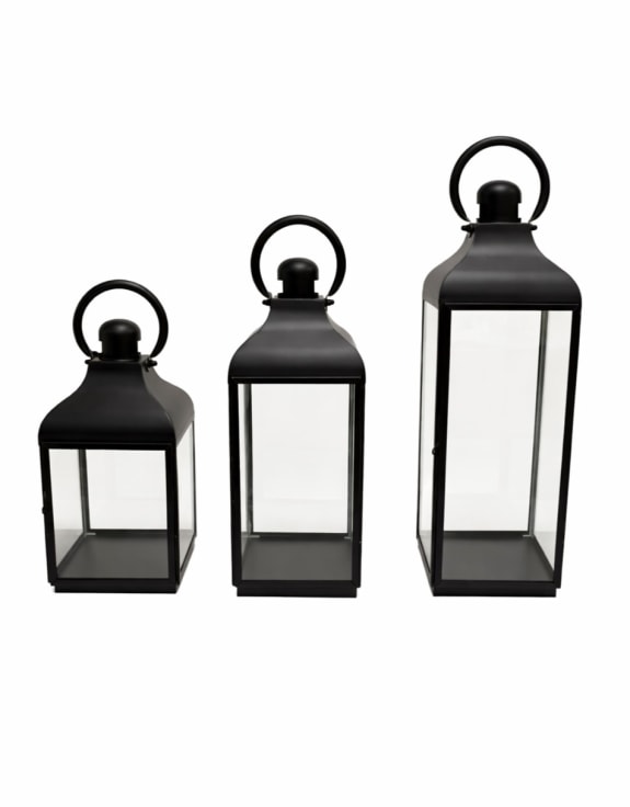 Large Square Matt Black Steel and Glass Lantern