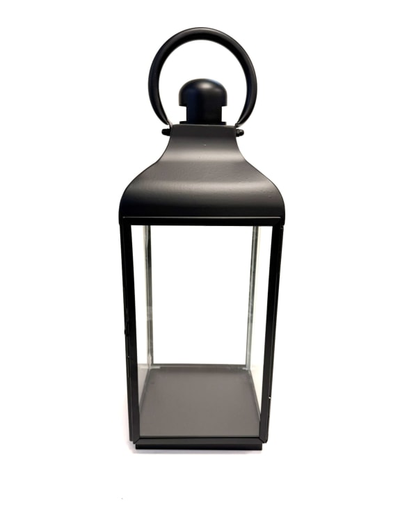 Large Square Matt Black Steel and Glass Lantern