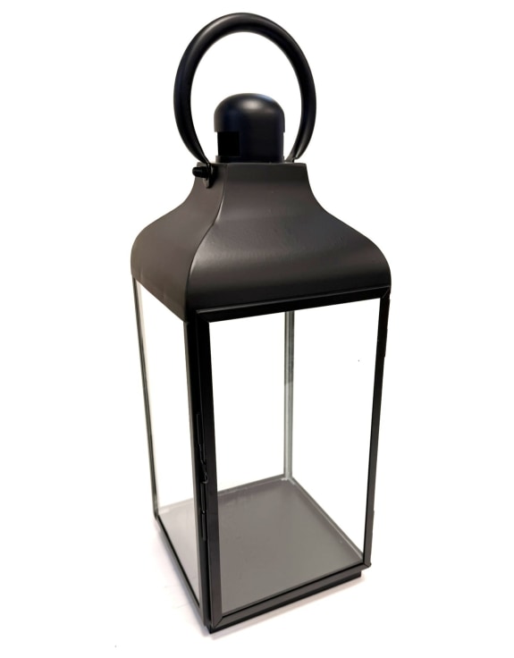 Large Square Matt Black Steel and Glass Lantern