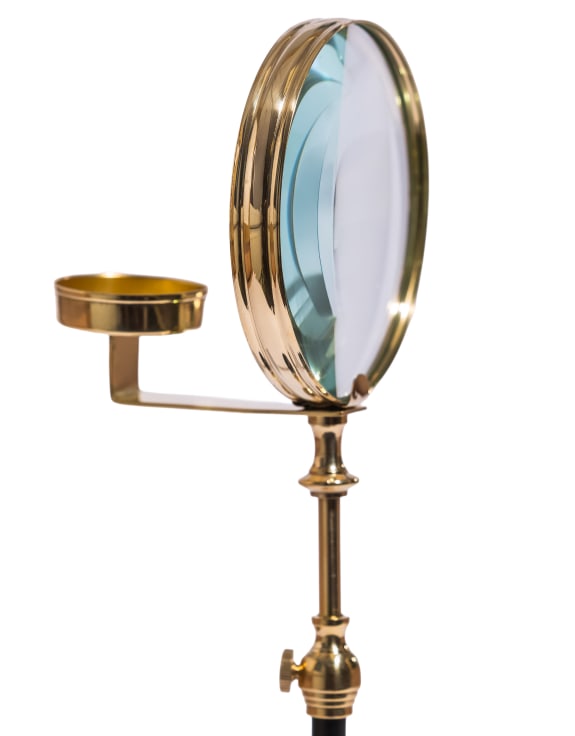 Brass Magnifying Glass on Black Stand w/ Candle Holder 