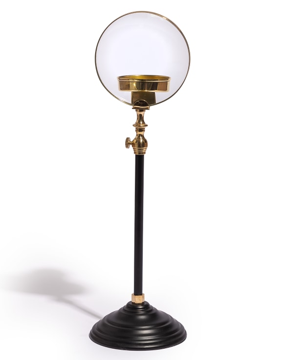 Brass Magnifying Glass on Black Stand w/ Candle Holder 