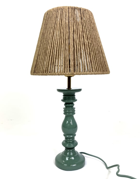 Pale Green Table Lamp w/ Natural Ribbed Rope Shade (to be bought in qtys of 2)