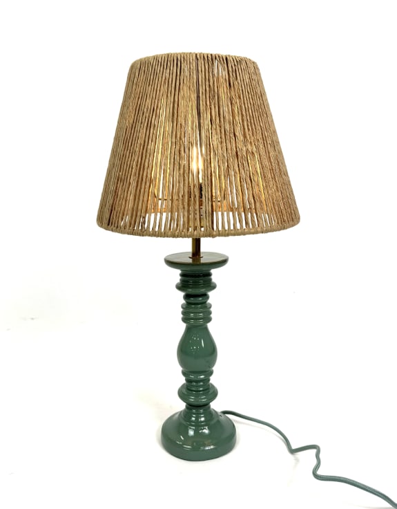 Pale Green Table Lamp w/ Natural Ribbed Rope Shade (to be bought in qtys of 2)