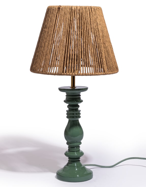Pale Green Table Lamp w/ Natural Ribbed Rope Shade (to be bought in qtys of 2)