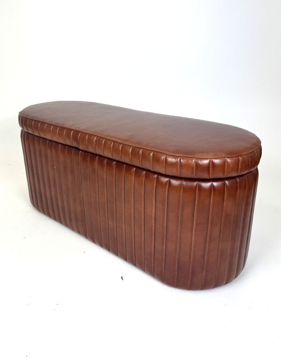 Industrial Vintage Ribbed Leather Storage Trunk