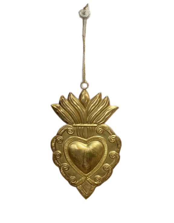 Hand Crafted Gold Metal Hanging Heart Ornament (to be bought in qtys of 12)