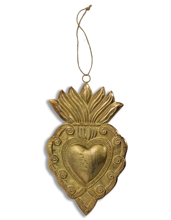 Hand Crafted Gold Metal Hanging Heart Ornament (to be bought in qtys of 12)