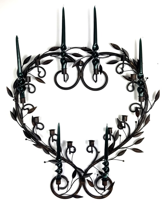 Large Antiqued Bronze Heart Wreath Wall Sconce