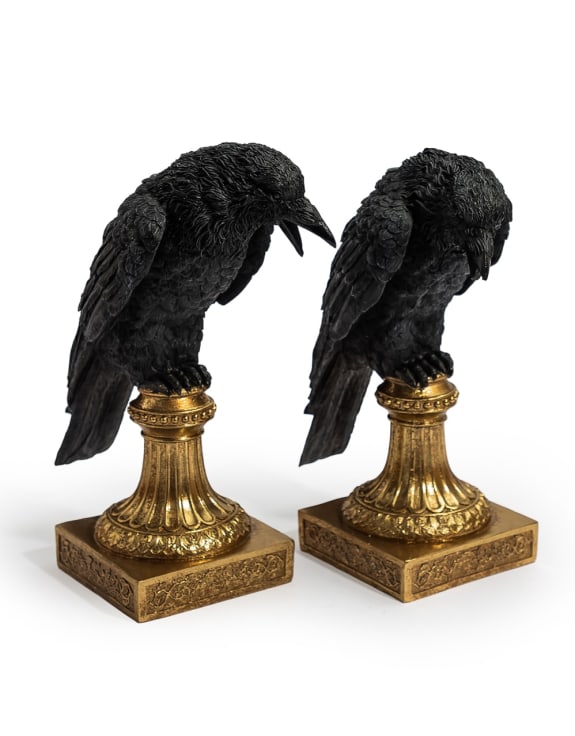 Pair of Raven Candle Holders on Ornate Gold Base
