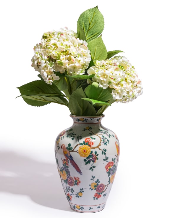 White Ceramic Floral & Tropical Bird Vase