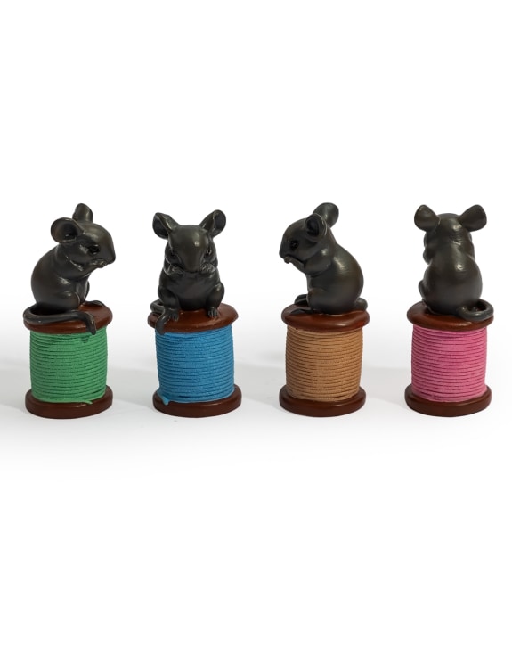Assorted Set of 4 Mice on Pastel Colour Cotton Reels