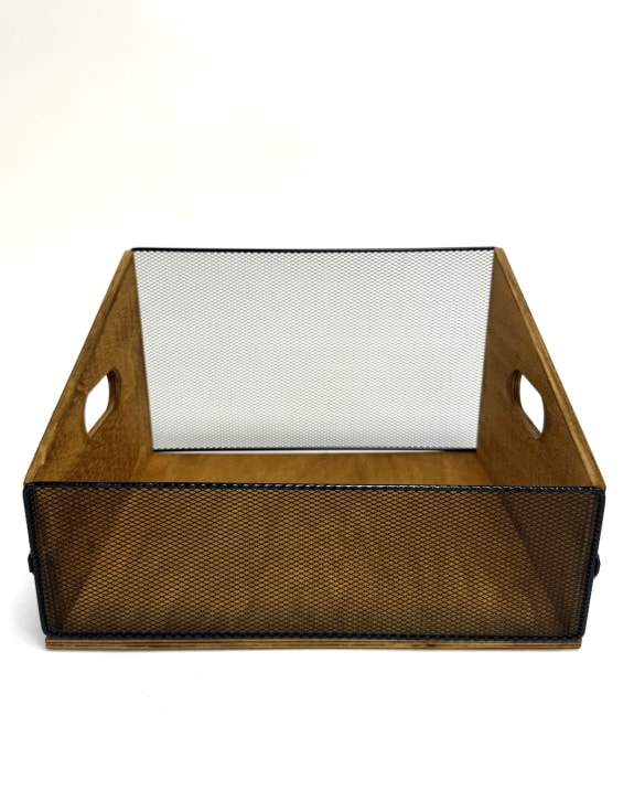 Classic Wood and Metal Mesh Record Box