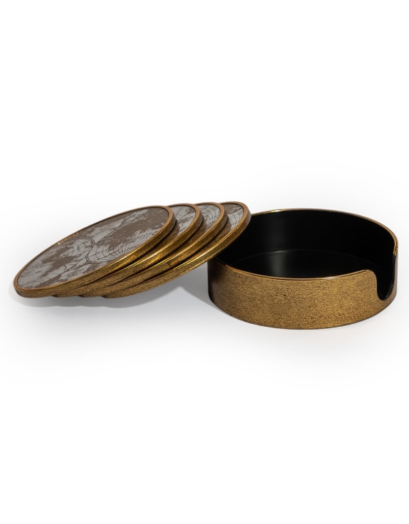 Set of 4 Mirrored World Map Round Coasters