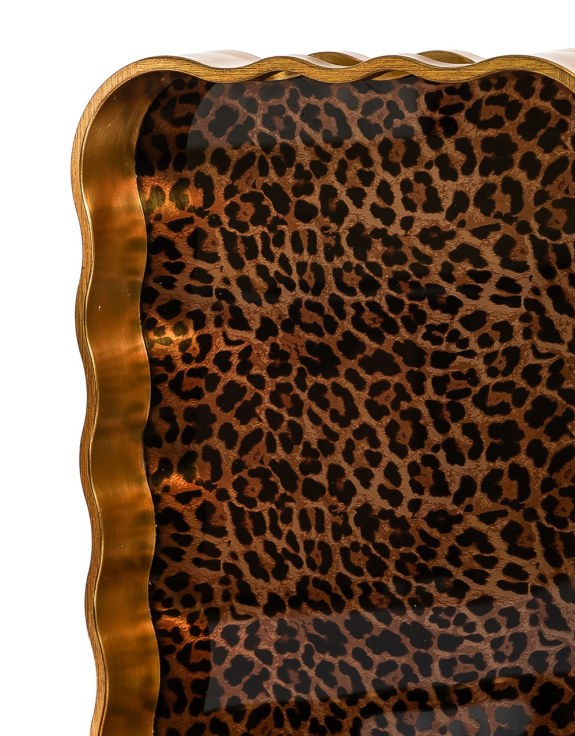 Rectangular Waved Set of 2 Brushed Gold Leopard Print Serving Trays