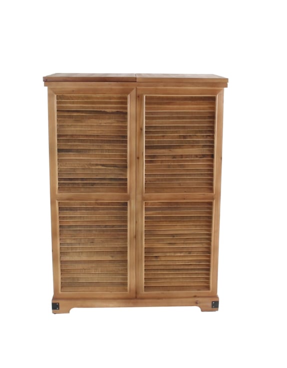Rustic Slatted Wood Fold-Out Bar Cabinet