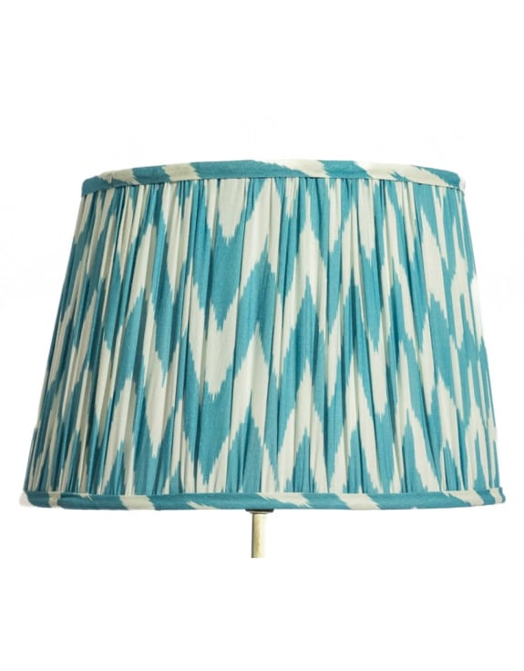 Blue Zigzag Ikat Gathered / Pleated 40cm Lampshade