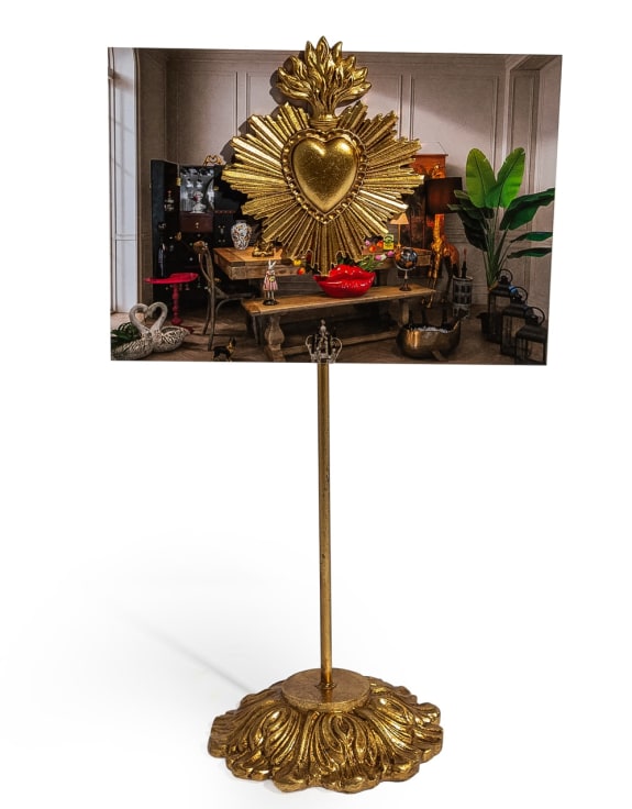 Gold "Sacred Heart" Magnetic Card / Photo Holder on Stand