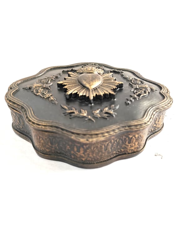 Large Antique Black "Sacred Heart" Storage / Trinket Box 