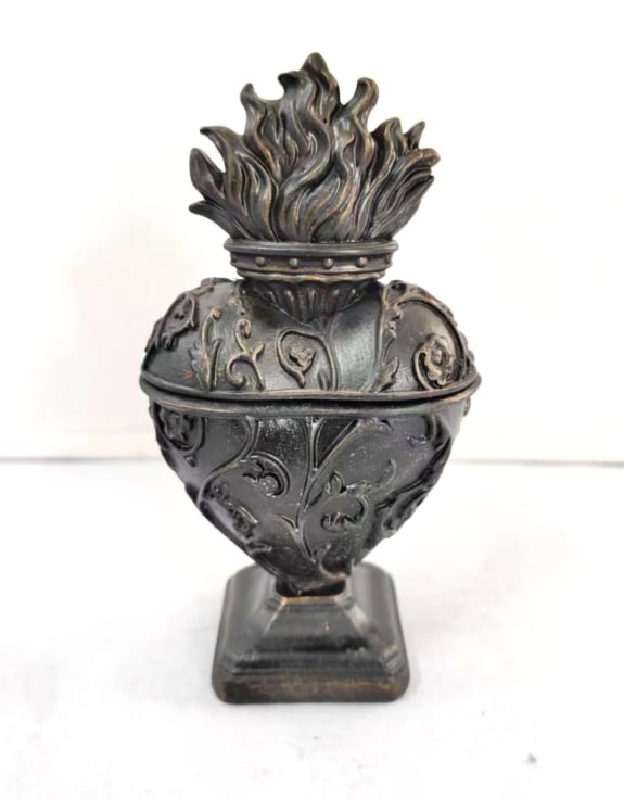 Large Antique Black Embossed "Sacred Heart" Trinket Box