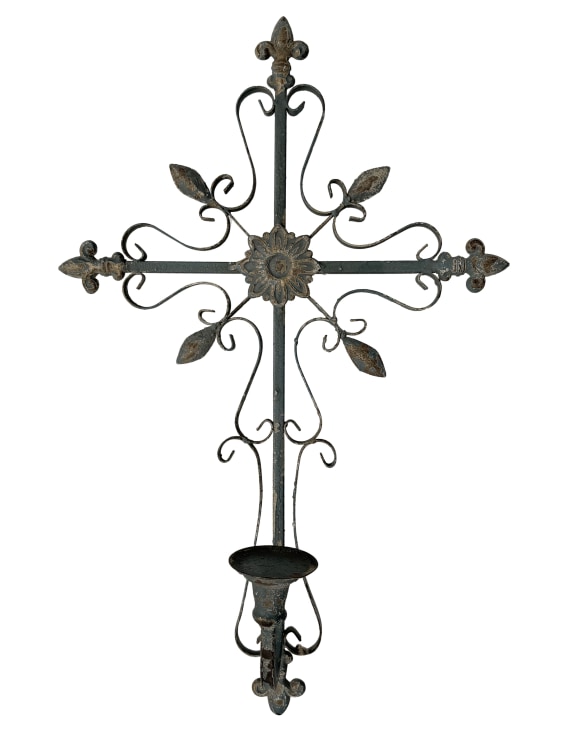 Antique Black Gothic Cross Wall-Mounted Candle Holder