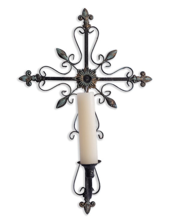 Antique Black Gothic Cross Wall-Mounted Candle Holder