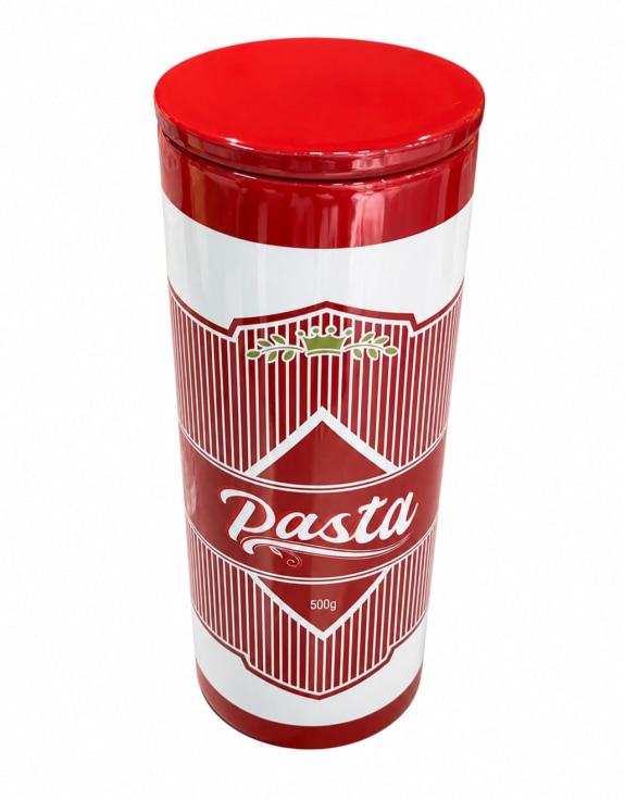 Large Ceramic Red/White Pasta Cylinder Storage Jar / Vase
