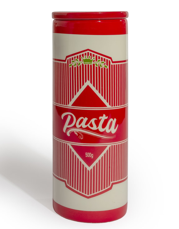 Large Ceramic Red/White Pasta Cylinder Storage Jar / Vase