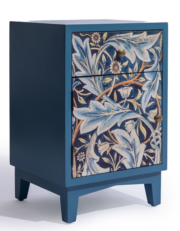 A Pair of Blue "Acanthus" Floral Bedside Tables