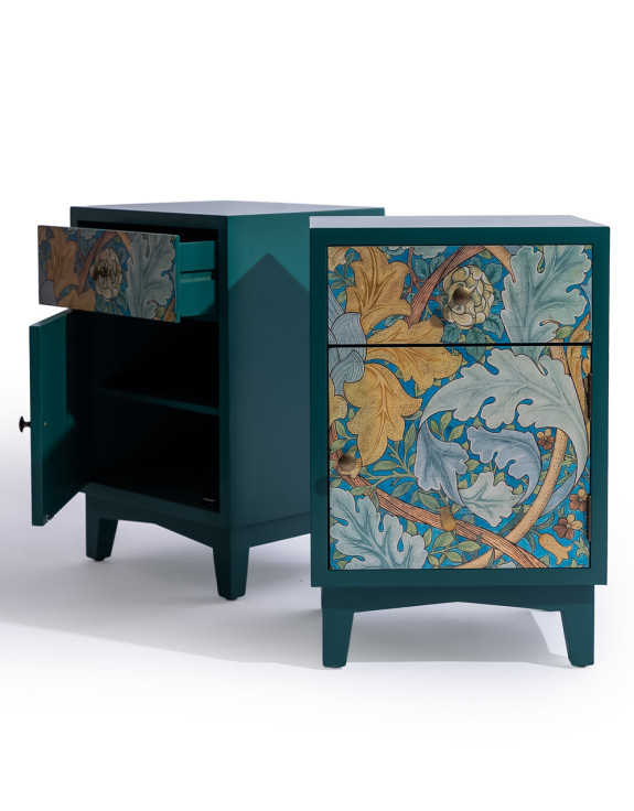 A Pair of Teal Floral Bedside Tables