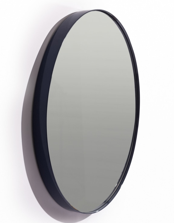 Round 60cm Navy Blue Framed Wall Mirror