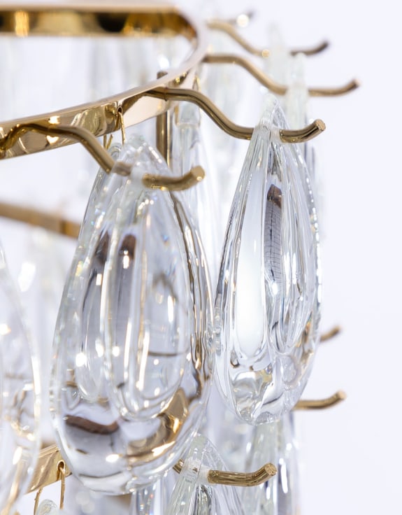 Brass 6 Tier Multi Clear Glass Teardrop Chandelier