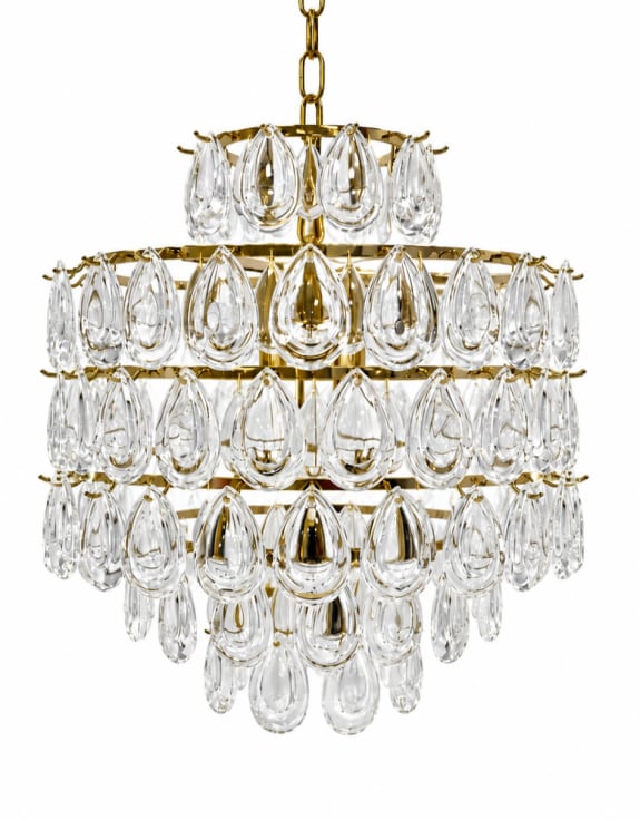 Brass 6 Tier Multi Clear Glass Teardrop Chandelier