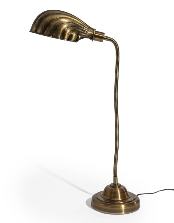 Vintage Polished Bronze Shell Shade Desk Lamp
