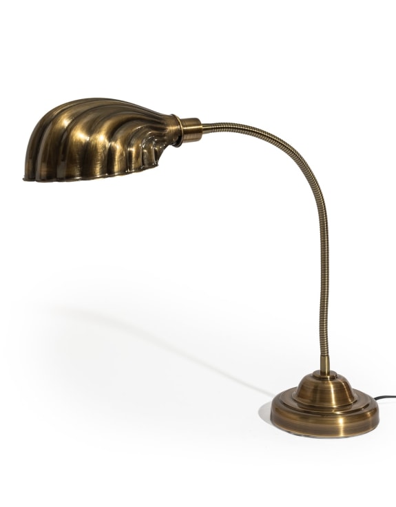 Vintage Polished Bronze Shell Shade Desk Lamp