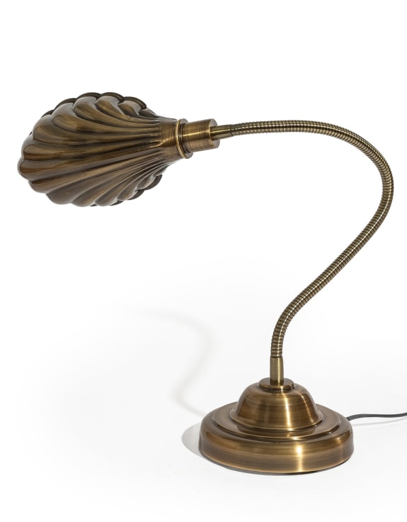 Vintage Polished Bronze Shell Shade Desk Lamp