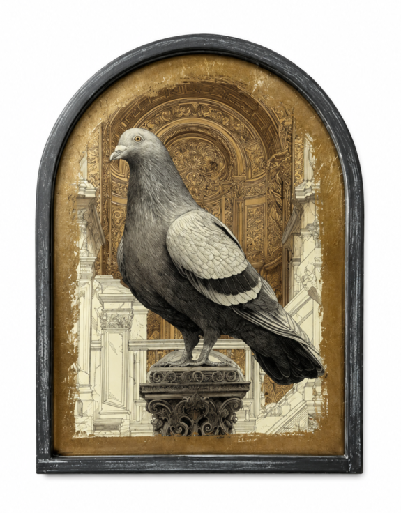 Set of 4 Metal-Framed Gold Neoclassical Pigeon Wall Art Prints