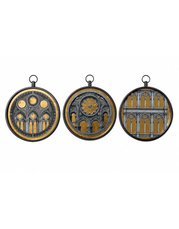 Set of 3 Metal-Framed Neoclassical Architecture Wall Art Prints
