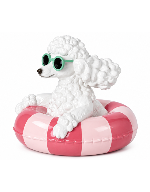 "Poolside Poodle" on Rubber Ring Ornament