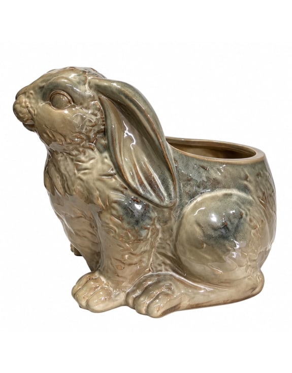 Mottled Cream/Blue Glazed Rabbit Ceramic Planter