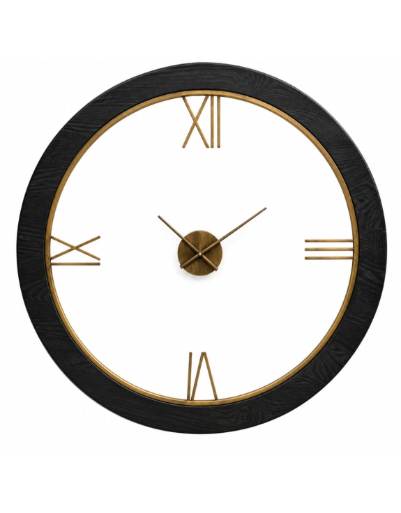 XL Savoy Black & Gold Wood-Framed Wall Clock