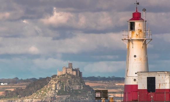 Lighthouse and St Michaels Mount in Cornwall