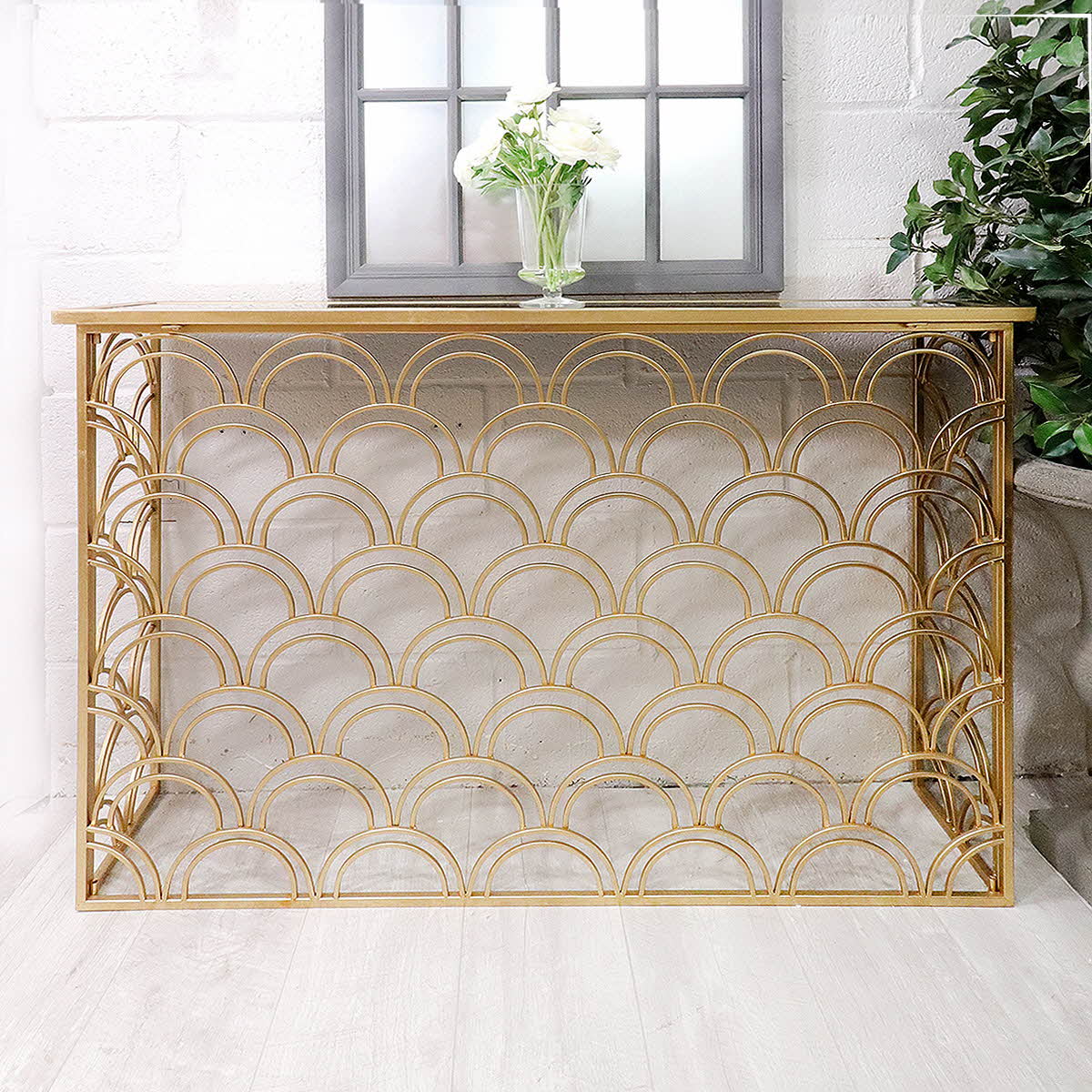 Arches Mirrored Top Gold Console table